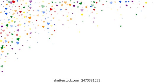 Sprinkled hearts valentine template. Rainbow colored scattered hearts. LGBT valentine card.  Festive sprinkled hearts vector illustration.