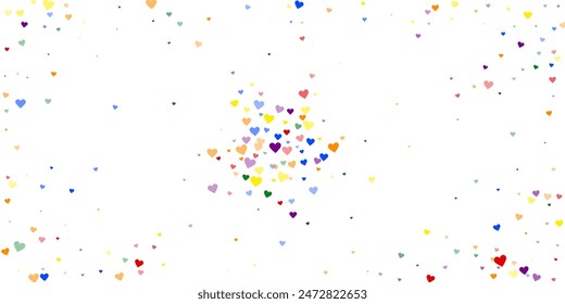 Sprinkled Hearts Valentine Vorlage. Regenbogenfarbene verstreute Herzen. LGBT-Valentinskarte.  Festliche gestreute Herzen Vektorillustration.