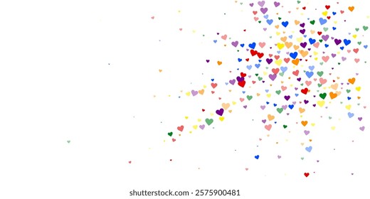 Sprinkled hearts valentine template. Rainbow colored scattered hearts. LGBT valentine card.  Festive sprinkled hearts vector illustration.