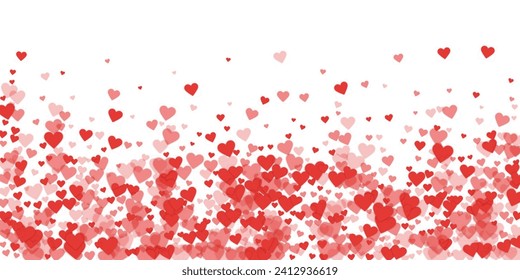 Plantilla de San Valentín de corazones rotos. Los corazones rojos dispersos en un fondo blanco. Dibujo vectorial de corazones rotos festivos.