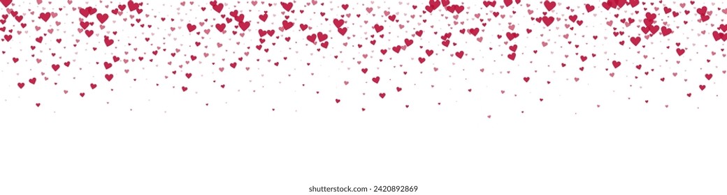 Sprinkled hearts valentine template. Red hearts scattered on white background. Festive sprinkled hearts vector illustration.