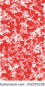 Sprinkled hearts valentine template. Red hearts scattered on white background. Festive sprinkled hearts vector illustration.