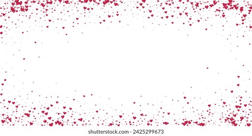 Plantilla de San Valentín de corazones rociados. Corazones rojos esparcidos sobre fondo blanco. Ilustración vectorial de corazones rociados festivos.
