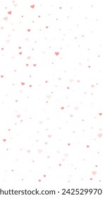 Sprinkled hearts valentine template. Red hearts scattered on white background. Festive sprinkled hearts vector illustration.