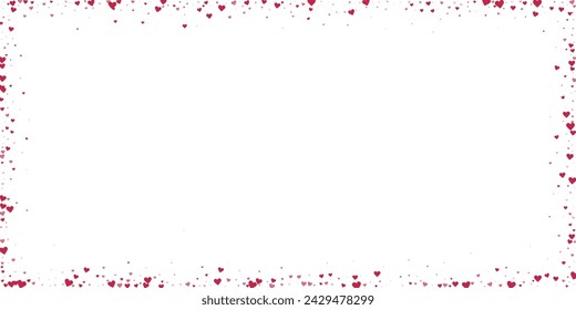 Sprinkled hearts valentine template. Red hearts scattered on white background. Festive sprinkled hearts vector illustration.