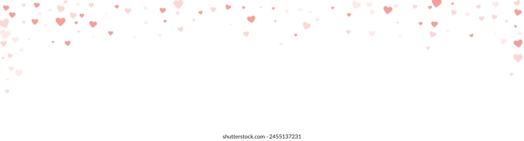 Sprinkled hearts valentine template. Red hearts scattered on white background. Festive sprinkled hearts vector illustration.