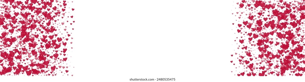 Sprinkled hearts valentine template. Red hearts scattered on white background. Festive sprinkled hearts vector illustration.