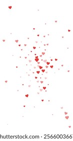 Sprinkled hearts valentine template. Red hearts scattered on white background. Festive sprinkled hearts vector illustration.