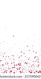 Sprinkled hearts valentine template. Red hearts scattered on white background. Festive sprinkled hearts vector illustration.