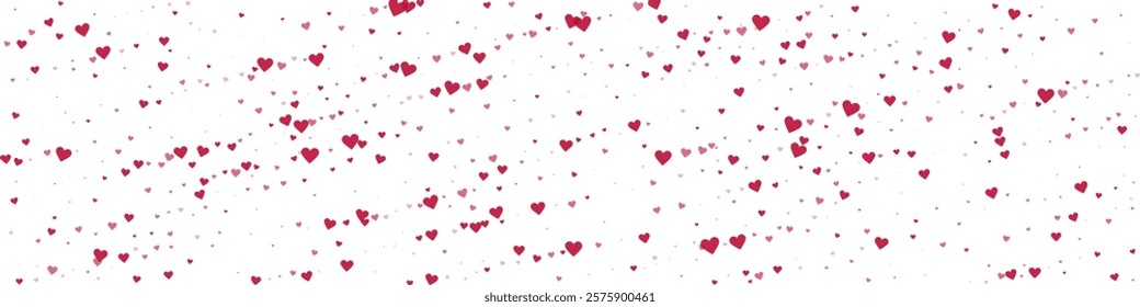 Sprinkled hearts valentine template. Red hearts scattered on white background. Festive sprinkled hearts vector illustration.