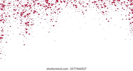 Sprinkled hearts valentine template. Red hearts scattered on white background. Festive sprinkled hearts vector illustration.