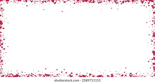 Sprinkled hearts valentine template. Red hearts scattered on white background. Festive sprinkled hearts vector illustration.