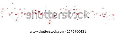 Sprinkled hearts valentine template. Red hearts scattered on white background. Festive sprinkled hearts vector illustration.