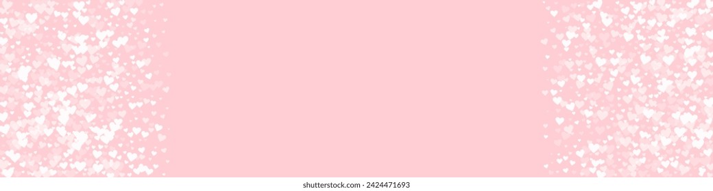 Sprinkled hearts valentine template. White hearts scattered on pink background. Festive sprinkled hearts vector illustration.