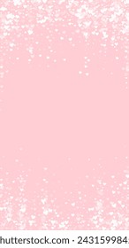 Sprinkled hearts valentine template. White hearts scattered on pink background. Festive sprinkled hearts vector illustration.