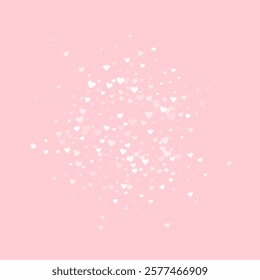 Sprinkled hearts valentine template. White hearts scattered on pink background. Festive sprinkled hearts vector illustration.