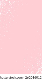 Sprinkled hearts valentine template. White hearts scattered on pink background. Festive sprinkled hearts vector illustration.