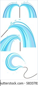 Sprinkled water of and hose in different aspects