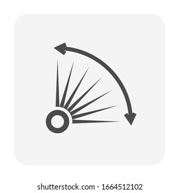 Sprinkler icon or irrigation sprinkler. Degree adjustable type. Part of automatic irrigation system for watering grass, seed, tree and lawn. Device working with water pump, valve, hose and pipe.