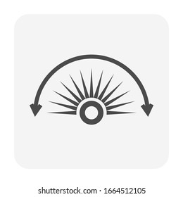 Sprinkler icon or irrigation sprinkler. Degree adjustable type. Part of automatic irrigation system for watering grass, seed, tree and lawn. Device working with water pump, valve, hose and pipe.