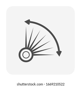 Sprinkler icon or irrigation sprinkler. Degree adjustable type. Part of automatic irrigation system for watering grass, seed, tree and lawn. Device working with water pump, valve, hose and pipe.