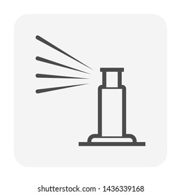 Sprinkler icon or irrigation sprinkler. Device is a part of automatic irrigation system for watering lawn, field and grass in garden, seed and crop in farm. Device working with water pump, hose pipe.