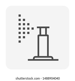 Sprinkler icon or irrigation sprinkler. Device is a part of automatic irrigation system for watering lawn, field and grass in garden, seed and crop in farm. Device working with water pump, hose pipe.