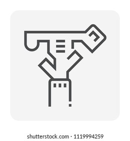 Sprinkler icon or irrigation sprinkler. Impact head type. Part of automatic irrigation system for watering lawn, field and grass in garden, seed and crop in farm. Working with pump, pipe. 64x64 px.