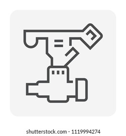 Sprinkler icon or irrigation sprinkler. Impact head type. Part of automatic irrigation system for watering lawn, field and grass in garden, seed and crop in farm. Working with pump, pipe. 64x64 px.