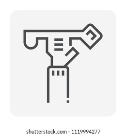 Sprinkler icon or irrigation sprinkler. Impact head type. Part of automatic irrigation system for watering lawn, field and grass in garden, seed and crop in farm. Working with pump, pipe. 64x64 px.