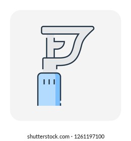 Sprinkler icon or irrigation sprinkler. Part of automatic irrigation system for watering lawn, field and grass in garden, seed and crop in farm. Device working with water pump, valve, hose and pipe.