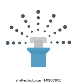 Sprinkler icon or irrigation sprinkler. Part of automatic irrigation system for watering lawn, field and grass in garden, seed and crop in farm. Device working with water pump, valve, hose and pipe.