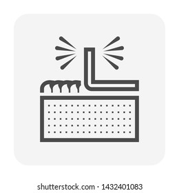 Sprinkler icon or irrigation sprinkler and spraying water to plant. Device is a part of Automatic irrigation system for watering lawn, field and grass in garden, crop in farm. Working with pump, pipe.