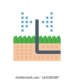 Sprinkler icon or irrigation sprinkler and spraying water to plant. Device is a part of Automatic irrigation system for watering lawn, field and grass in garden. Connect with underground pipeline.