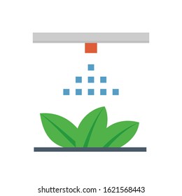 Sprinkler icon or irrigation sprinkler and spraying water to plant. Device is a part of Automatic irrigation system for watering lawn, field and grass in garden, crop in farm. Working with pump, pipe.