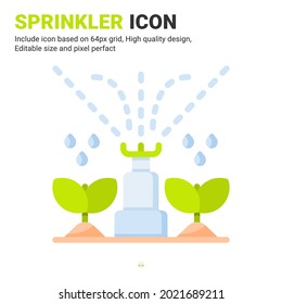 Sprinkler Icon Vector With Flat Color Style Isolated On White Background. Vector Illustration Watering Sign Symbol Icon Concept For Digital Farming, Logo, Business, Agriculture, Apps, Web And Project