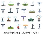 Sprinkler system icons set cartoon vector. Water nature. Construction garden