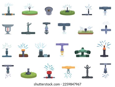 Sprinkler system icons set cartoon vector. Water nature. Construction garden