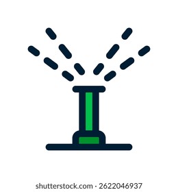 Vetor do sistema do aspersor para a irrigação do gramado e cuidados do jardim. Ilustração automática do pulverizador. Conceito de solução aquosa para paisagismo. Ícone Linha Preenchida