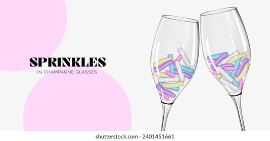 Sprinkles in champagne glasses colorful festive design vector