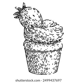 sprinkles cupcake hand drawn. baking dessert, sweet chocolate, recipe homemade sprinkles cupcake vector sketch. isolated black illustration