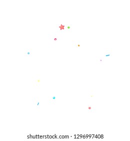 Sprinkles grainy. Cupcake donuts, dessert, sugar, bakery background. Sweet confetti on white chocolate glaze background. Vector Illustration sprinkles holiday designs, party, birthday, invitation.