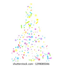 Sprinkles grainy. Cupcake donuts, dessert, sugar, bakery background. Sweet confetti on white chocolate glaze background. Vector Illustration sprinkles holiday designs, party, birthday, invitation.