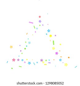 Sprinkles grainy. Cupcake donuts, dessert, sugar, bakery background. Sweet confetti on white chocolate glaze background. Vector Illustration sprinkles holiday designs, party, birthday, invitation.