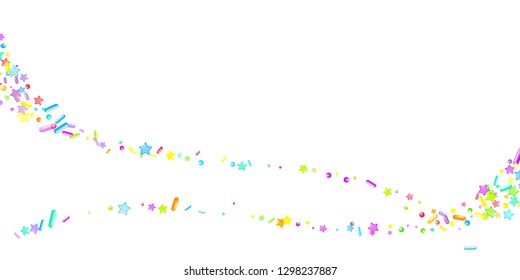 Sprinkles grainy. Cupcake donuts, dessert, sugar, bakery background. Sweet confetti on white chocolate glaze background. Vector Illustration sprinkles holiday designs, party, birthday, invitation.