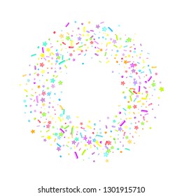 Sprinkles grainy. Cupcake donuts, dessert, sugar, bakery background. Sweet confetti on white chocolate glaze background. Vector Illustration sprinkles holiday designs, party, birthday, invitation.