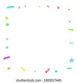 Sprinkles grainy. Cupcake donuts, dessert, sugar, bakery background. Sweet confetti on white chocolate glaze background. Vector Illustration sprinkles holiday designs, party, birthday, invitation.