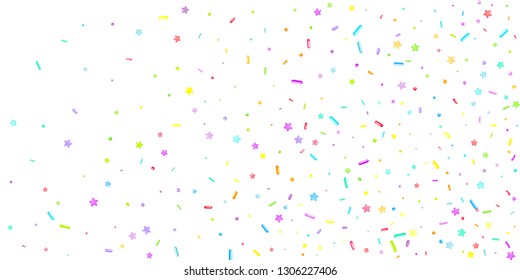 Sprinkles grainy. Cupcake donuts, dessert, sugar, bakery background. Sweet confetti on white chocolate glaze background. Vector Illustration sprinkles holiday designs, party, birthday, invitation.