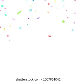 Sprinkles grainy. Cupcake donuts, dessert, sugar, bakery background. Sweet confetti on white chocolate glaze background. Vector Illustration sprinkles holiday designs, party, birthday, invitation.