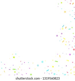 Sprinkles grainy. Cupcake donuts, dessert, sugar, bakery background. Sweet confetti on white chocolate glaze background. Vector Illustration sprinkles holiday designs, party, birthday, invitation.